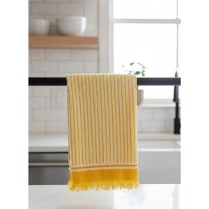 VTG Fieldcrest Hand Towel Yellow White Striped Fringe MCM Retro 70s 80s USA